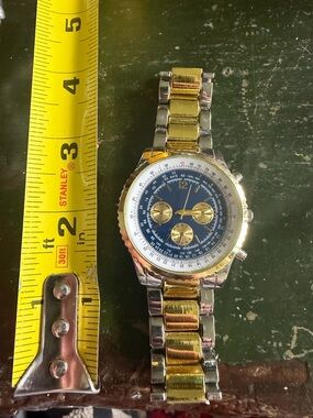 VTG Haband Two-Tone Multifunction Quartz Watch c.1999 Blue Dial & Gold Subdials